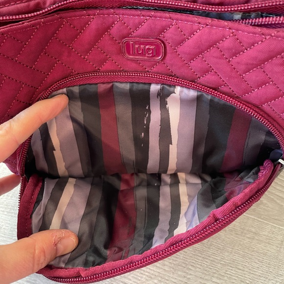 EUC Lug flyer in brushed cranberry with pink Love stitching - Picture 5 of 8